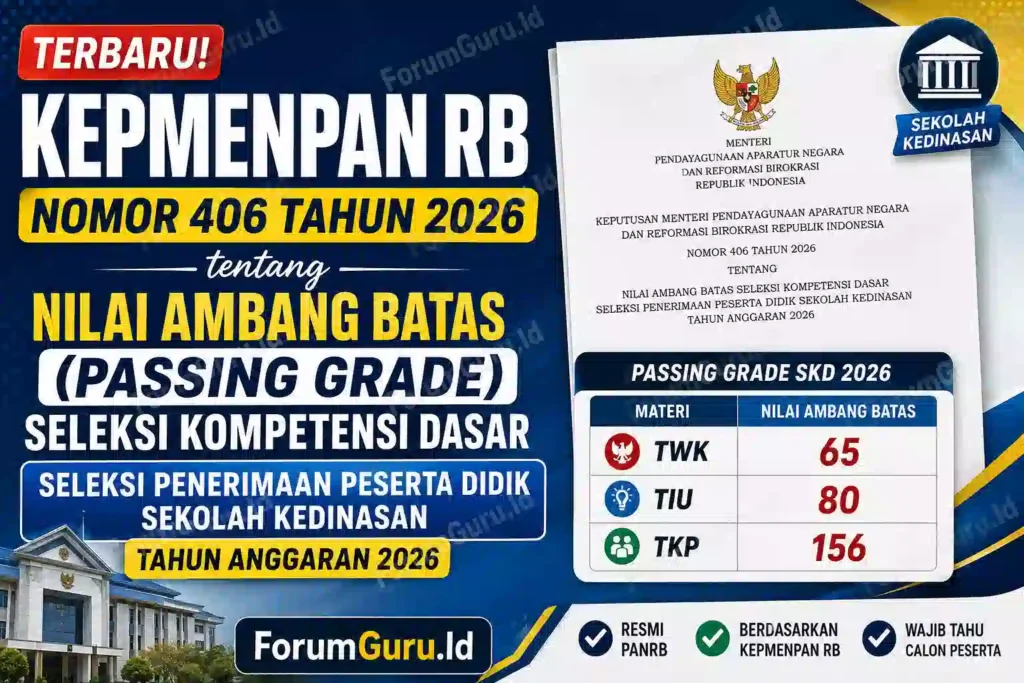 Kepmenpan RB Nomor 406 Tahun 2026 tentang Nilai Ambang Batas SKD Sekolah Kedinasan Tahun 2026