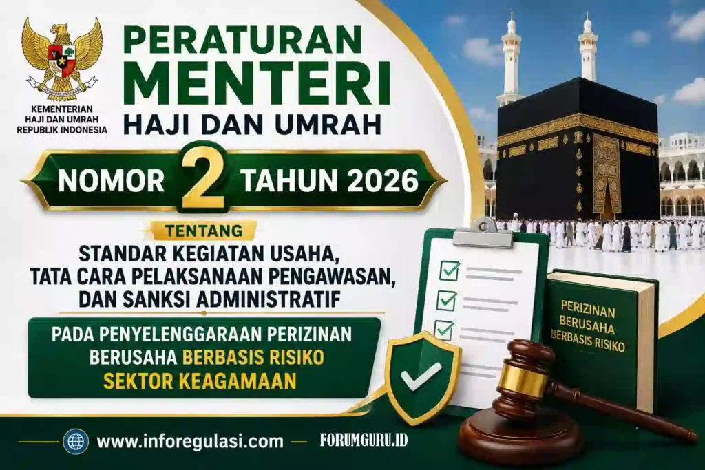 Peraturan Menteri Haji dan Umrah Nomor 2 Tahun 2026 tentang Standar Kegiatan Usaha, Tata Cara Pelaksanaan Pengawasan, dan Sanksi Administratif Pada Penyelenggaraan Perizinan Berusaha Berbasis Risiko Sektor Keagamaan
